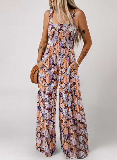 Florence - Floral Print Sleeveless Jumpsuit with Pockets