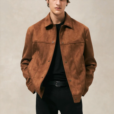 Men’s Suede Jacket – Regular Fit – Button-Up Front – Structured Collar – Inset Pockets