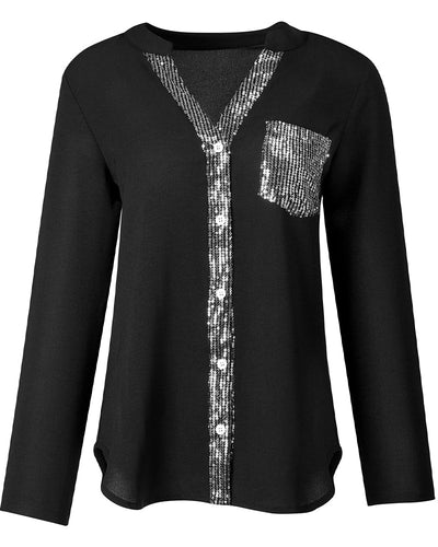 Veda - Paneled Relaxed Fit Sequin Top