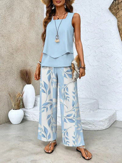 Samborska - Summer Set Sleeveless Top And Wide Leg Pant
