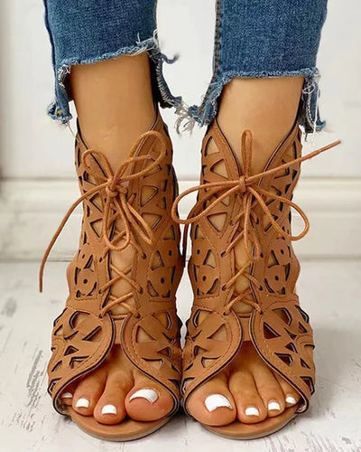 Avencea | Ethno-Style Flat Sandals with Cutout