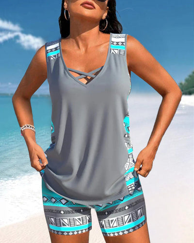 Radostawa – V-Neck Tankini with Geometric Print