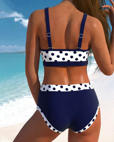 Avencea | High Waist Polka Dot Patchwork Bikinis