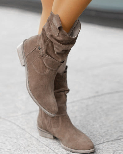Low Heel Ankle Boots with Practical Zipper