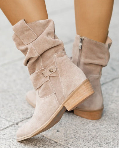 Low Heel Ankle Boots with Practical Zipper