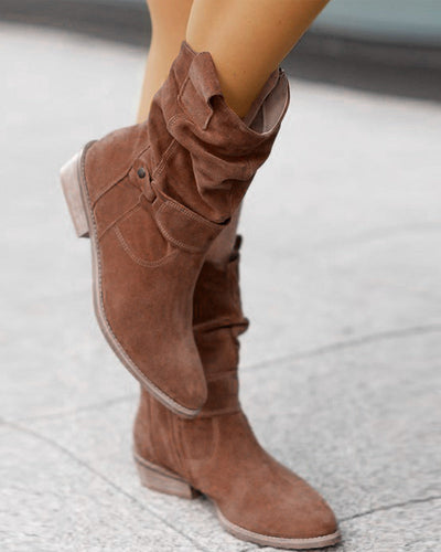 Low Heel Ankle Boots with Practical Zipper