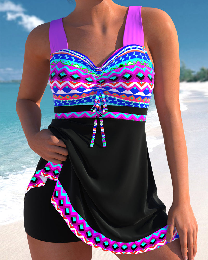 Teodora – Drawstring Tankini with Striped Print