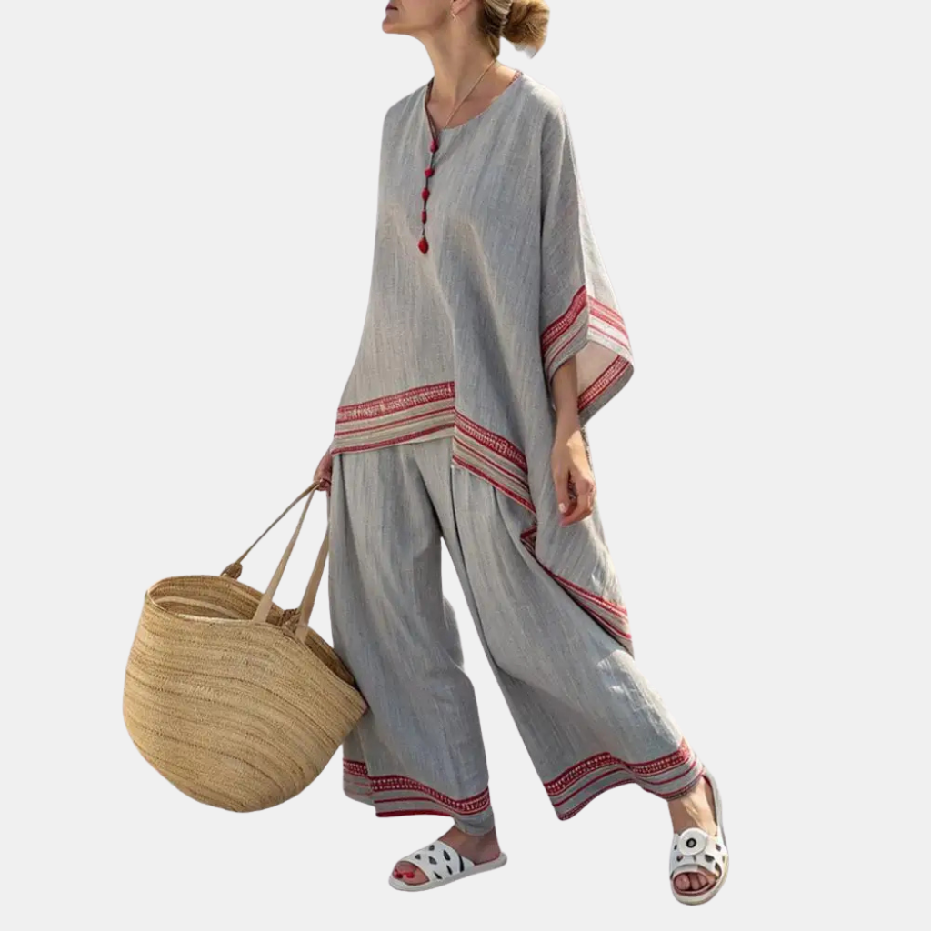Elena | Bamboo Linen Stripe Set