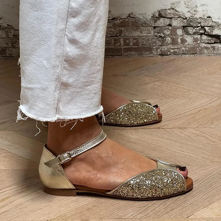 FLAVIA | Elegant and Shiny Glitter Flat Sandal