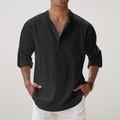 James™ | Linen Effect Cotton Henley Shirt