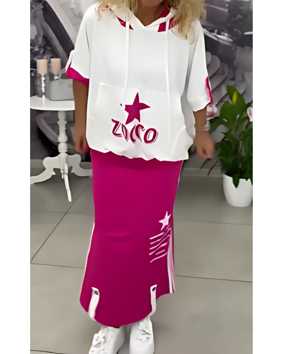 Talia – Relaxed Fit Printed Skirt Set with Hood