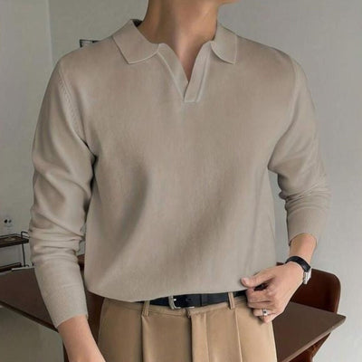 Long Sleeve Knitted Ivory Polo