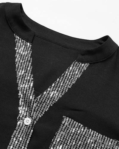 Veda - Paneled Relaxed Fit Sequin Top