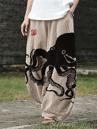 Lena | Wide-Leg Pants with Octopus Print