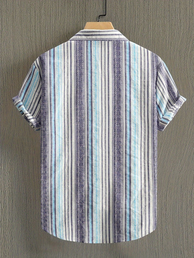 Men’s Button-Up Shirt – Slim Fit – Cotton Blend – Striped – Short Sleeve Casual