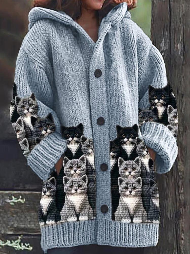 Avencea | Cardigan with Cat Design - Elegant Women's Fashion for Every Occasion