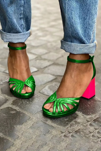 Luma | Metallic Sandals with Fluorescent Heel