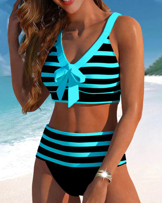 Avencea | High-Waisted Bikinis with Striped Print