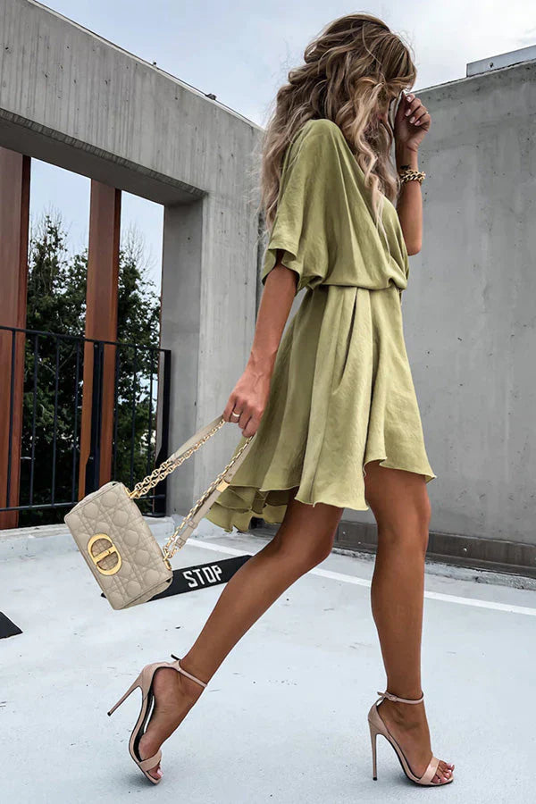 Avencea | Satin Mini Dress with Short Sleeves