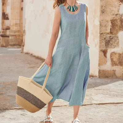 Avencea | Sleeveless Dress Made of 100% Cotton and Linen for Women
