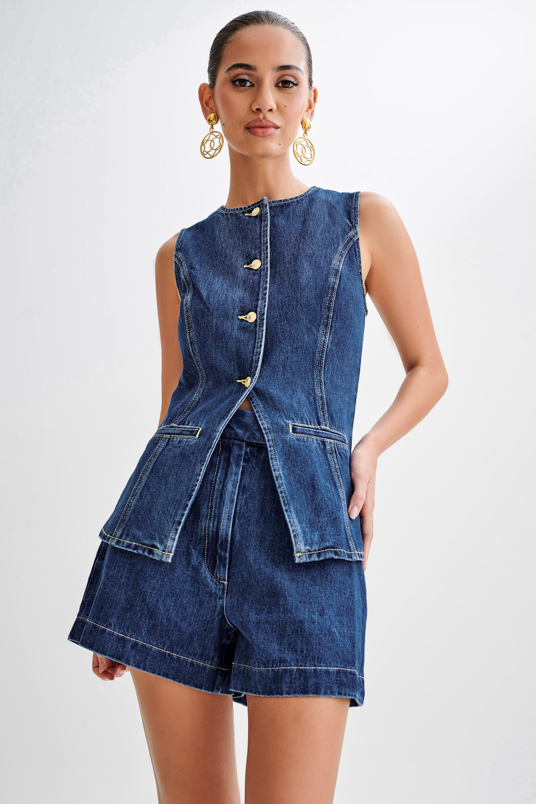 Scout - Denim Sleeveless Vest Top & Shorts Set