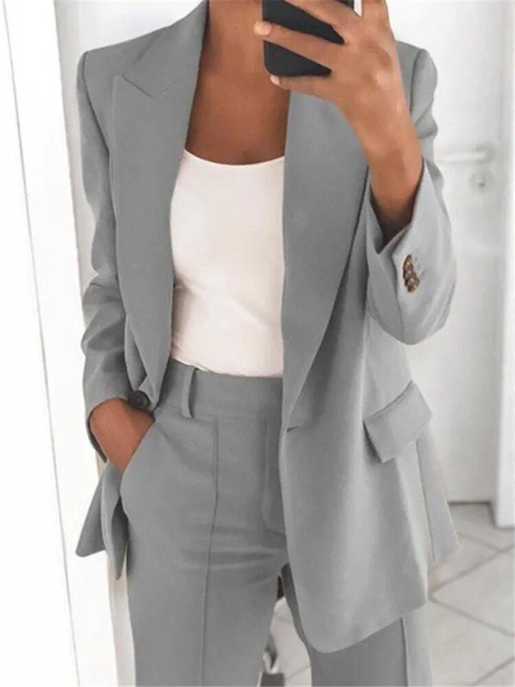 Raelyn - Chic Turn-Down Collar Blazer & Pants Set