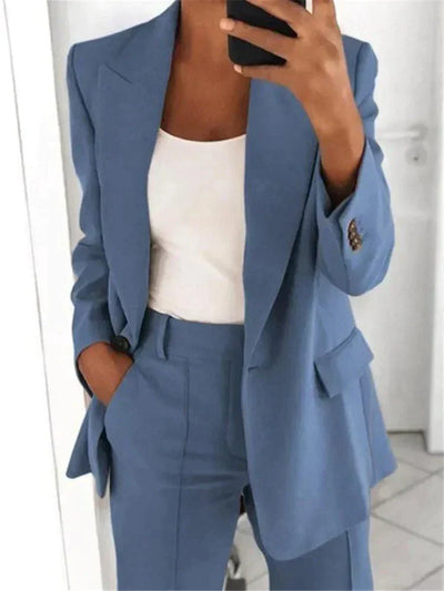 Raelyn - Chic Turn-Down Collar Blazer & Pants Set