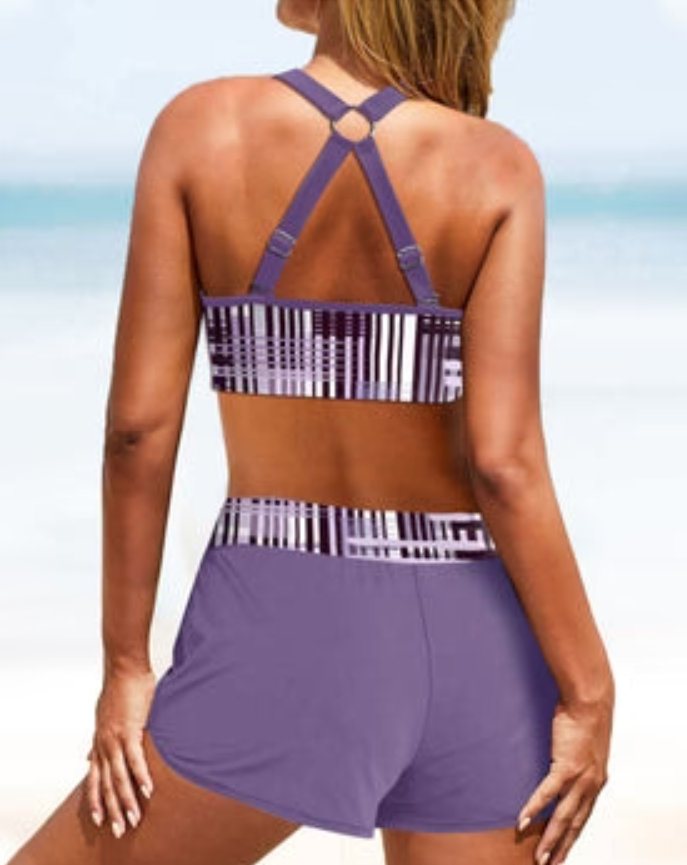 Avencea | High Waist Bikinis with Striped Print