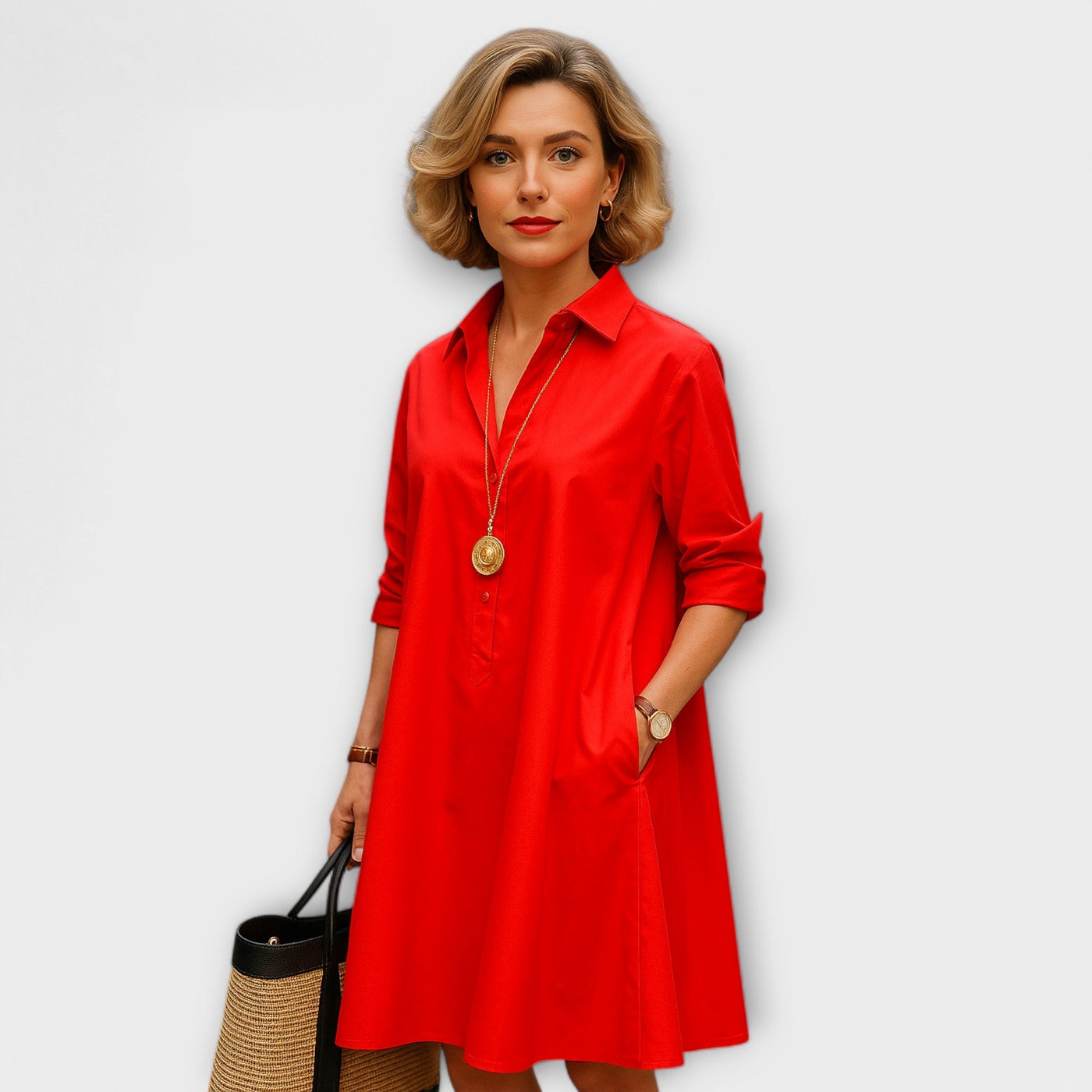 Chloe | Classic Scarlet Button Shirt Dress