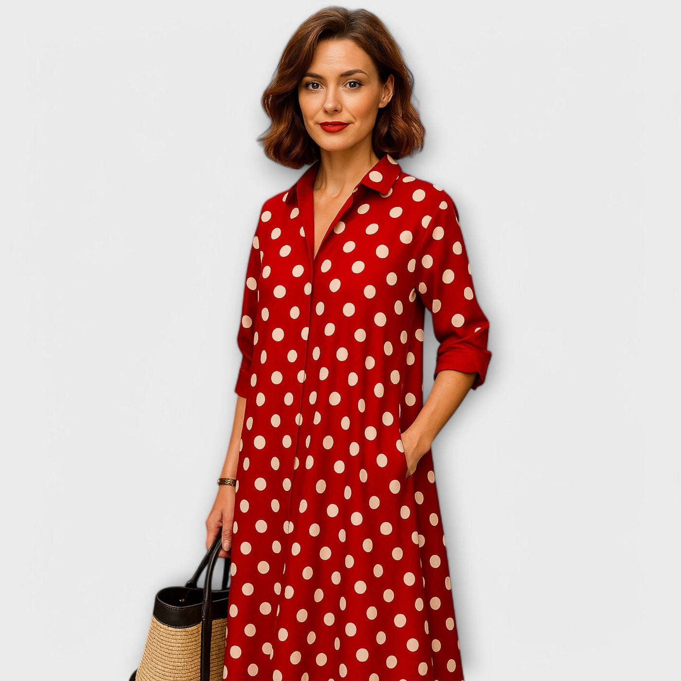 Chloe | Classic Scarlet Button Shirt Dress