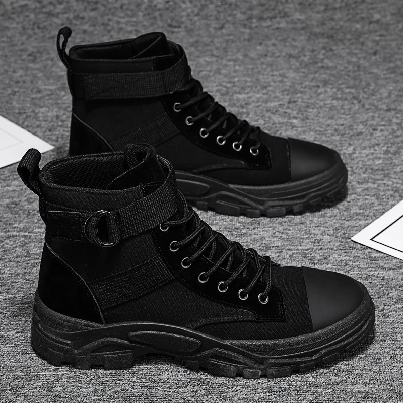 Men’s Motorcycle Boots – High Shaft – Leather Blend – Rugged Sole – Strap & Laces