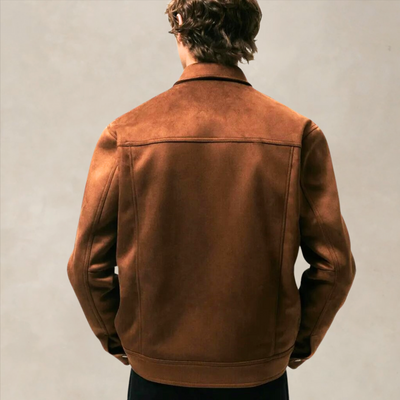Men’s Suede Jacket – Regular Fit – Button-Up Front – Structured Collar – Inset Pockets