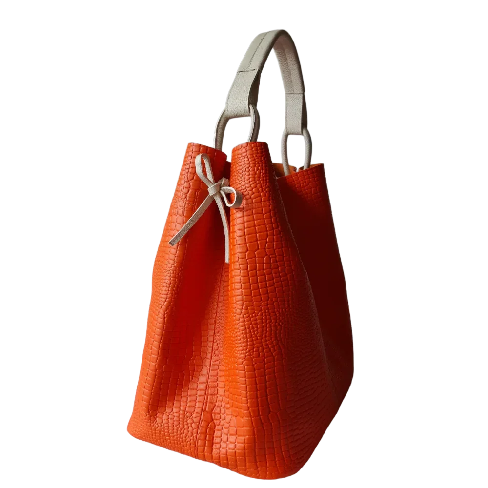 Aubrey Reptile Orange Women's Leather Handbag
