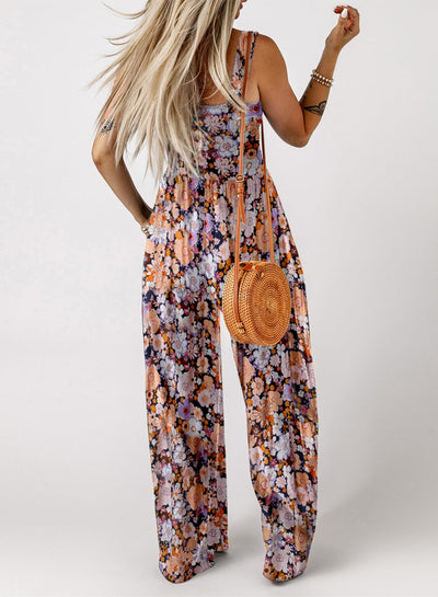 Florence - Floral Print Sleeveless Jumpsuit with Pockets