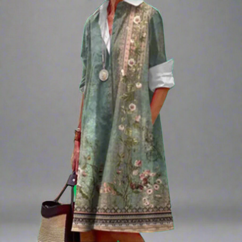 Kaia - Long Sleeve Shirt Dress with Dropped Collar