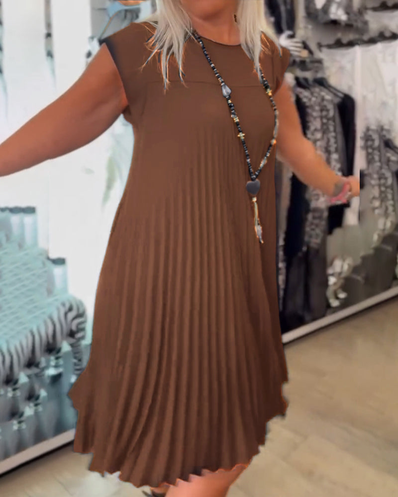 Nova - Trendy Round Neck Pleated Dress