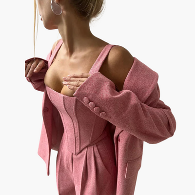 Ivory - Elegant Fishbone Pattern 3-Piece Suit