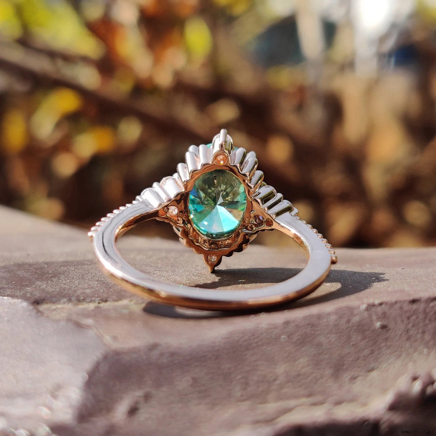 Green Oval Moissanite Silver Engagement Ring