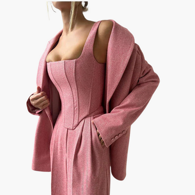 Ivory - Elegant Fishbone Pattern 3-Piece Suit