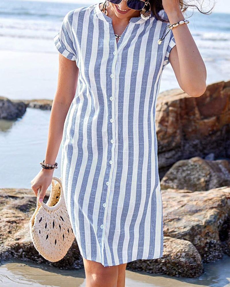 Elvira - Elegant Striped Shirt Dress