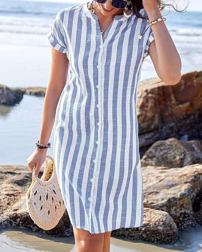 Elvira - Elegant Striped Shirt Dress