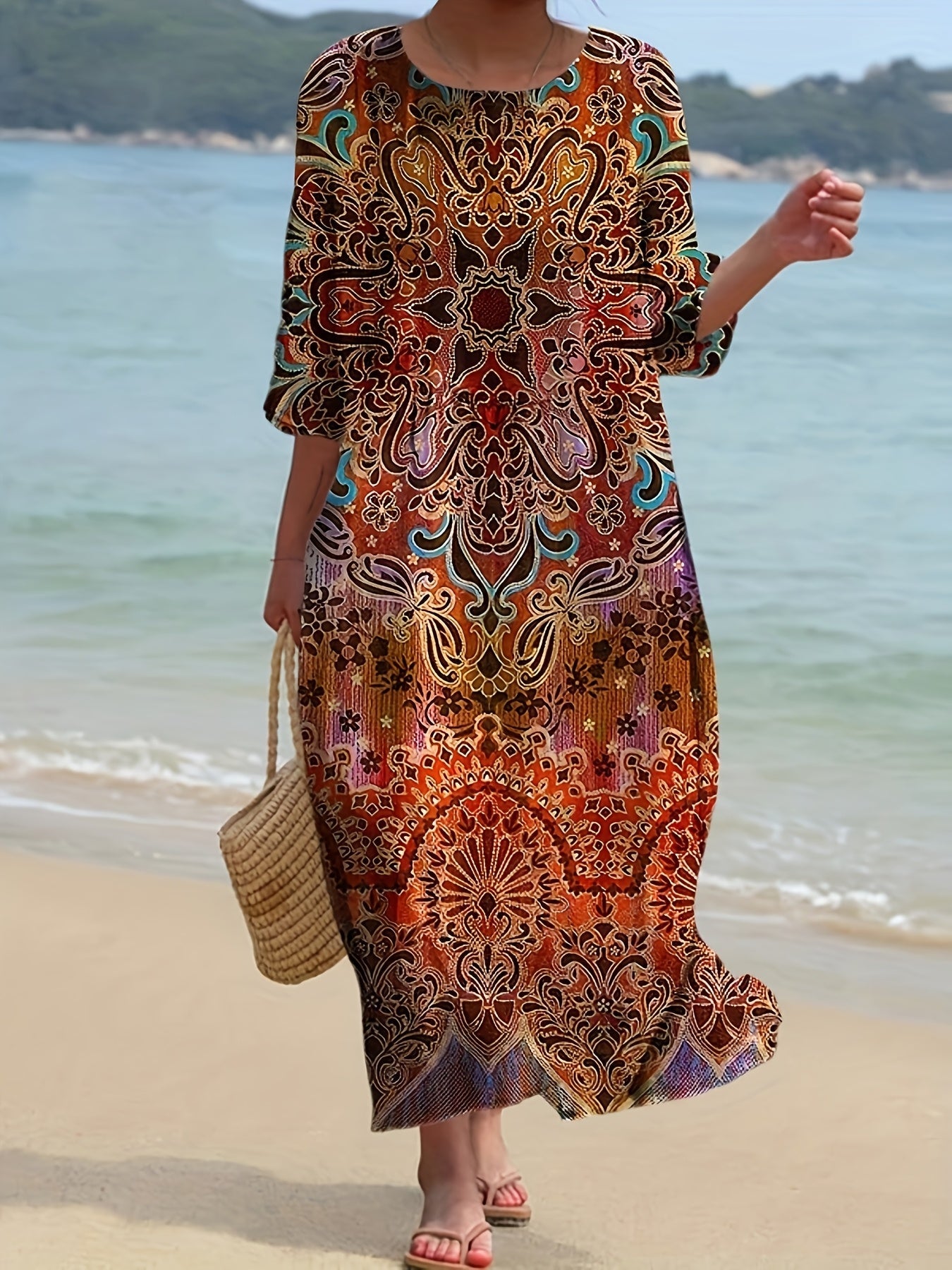 Zahara | Boho Sunset Mandala Maxi Dress