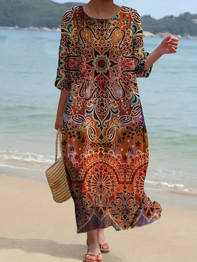 Zahara | Boho Sunset Mandala Maxi Dress