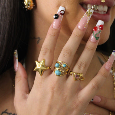 Geometric Blue Tiger Eye Ring