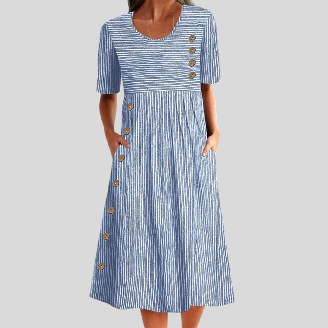 Finley | Classic Striped Button Midi Dress