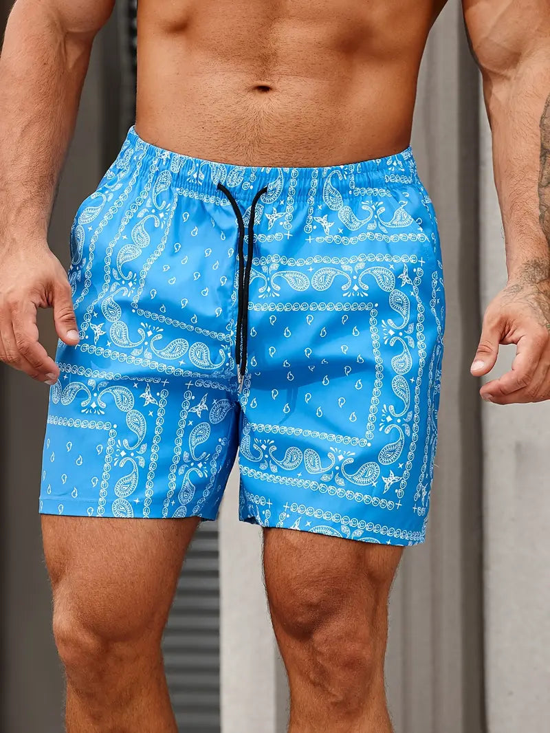 Men's Swim Shorts  – Relaxed Fit – Bandana Print – Mid-Thigh
