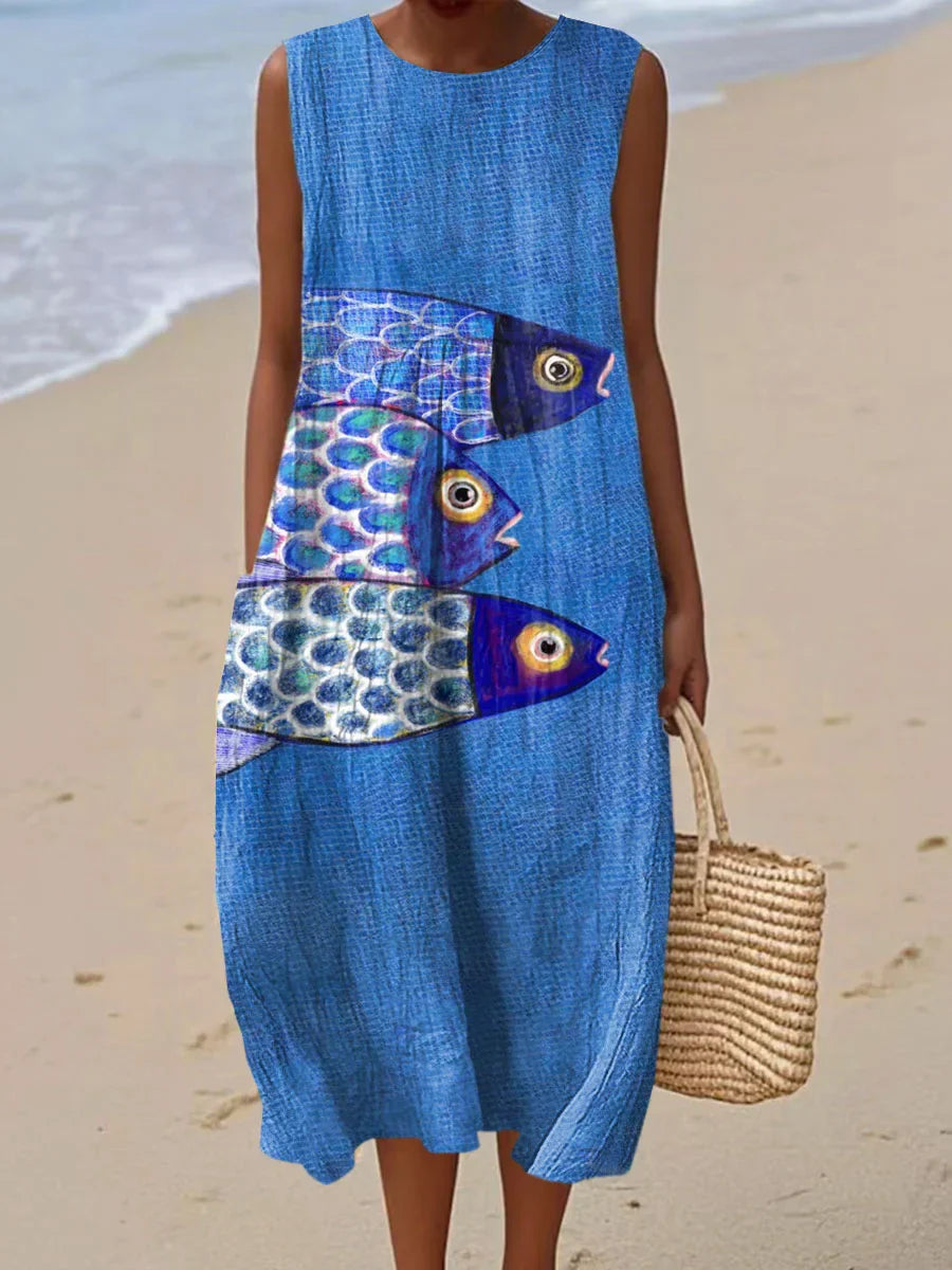 Kristen | Elegant Fish Print Dress