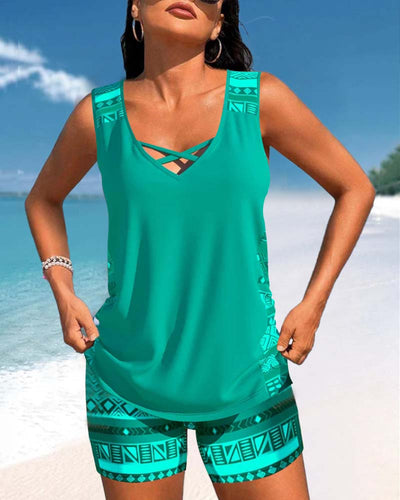 Radostawa – V-Neck Tankini with Geometric Print