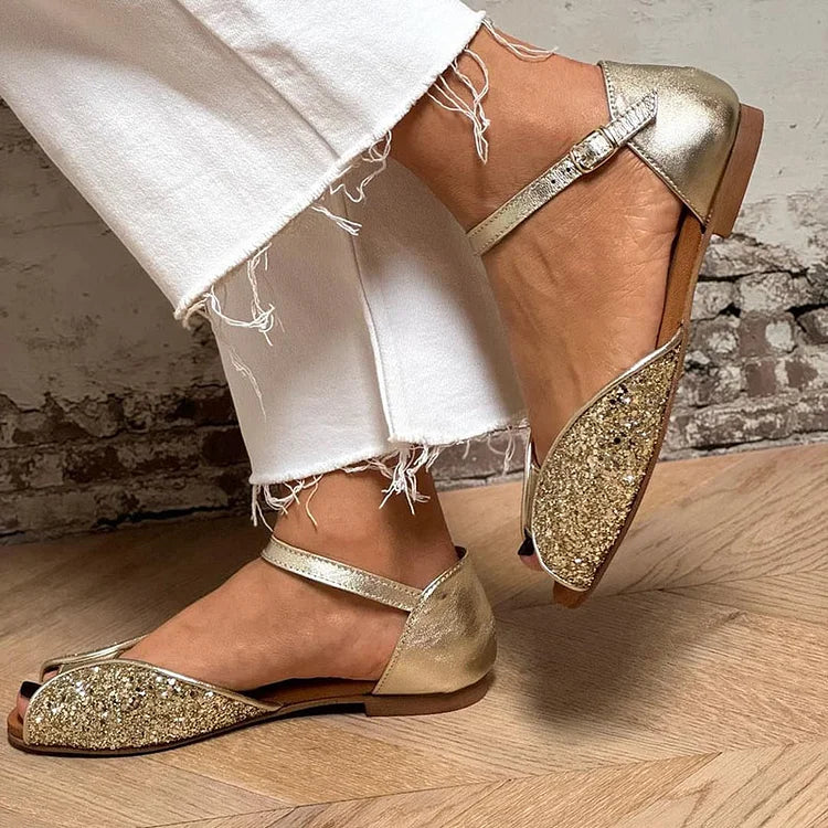 FLAVIA | Elegant and Shiny Glitter Flat Sandal