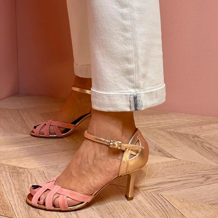 NORTHLINE STUDIO | STRAPPY PEACH MID HEELS